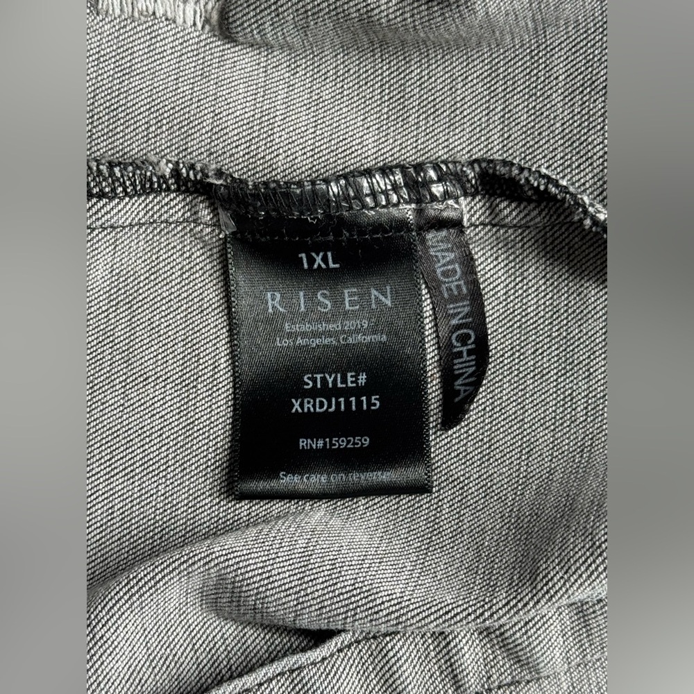 RISEN Distressed Denim Jacket 1XL Button Down Style #XRDJ1115 Charcoal Black - Picture 8 of 9